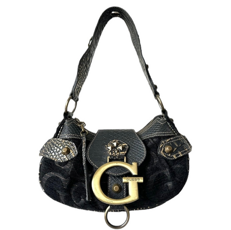 GUESS BAG BLACK VELVET SNAKE PRINT VINTAGE Y2K 2000s