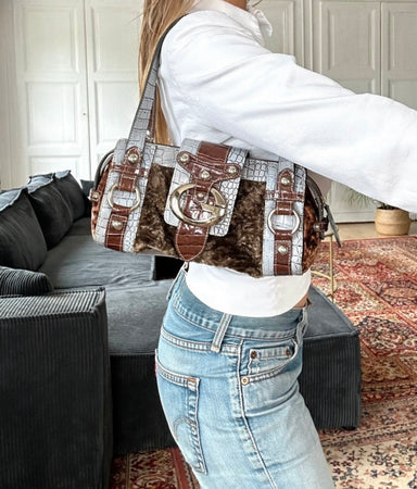 GUESS BAG VEGAN FUR BROWN & CROCO PRINT VINTAGE Y2K 2000s