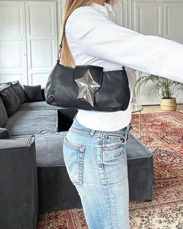 MUGLER BAG BLACK LEATHER SILVER STAR VINTAGE Y2K 2000s