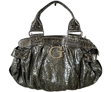 GUESS BAG GREY MONOGRAMME METALIC VINTAGE Y2K 2000s