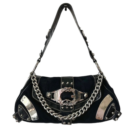 GUESS BAG VELVET BLACK DETAILS SILVER CHAIN VINTAGE Y2K 2000s