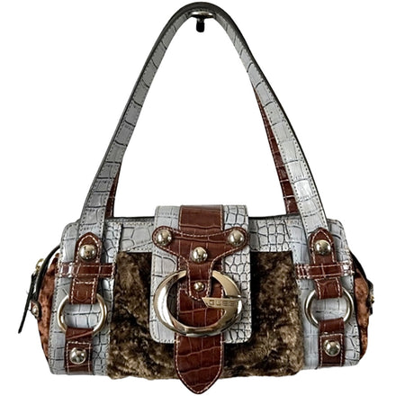 GUESS BAG VEGAN FUR BROWN & CROCO PRINT VINTAGE Y2K 2000s