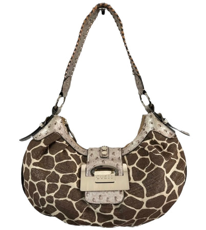 GUESS BAG BROWN GIRAFFE PRINT DETAILS SILVER VINTAGE Y2K 2000s