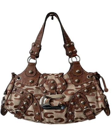 GUESS BAG BROWN MONOGRAM DETAILS SILVER VINTAGE Y2K 2000s